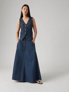 Levi's Spódnica dżinsowa w kolorze granatowym rozmiar: W27. Niebieskie spódnice Levi's®, s, z aplikacjami, z bawełny, maxi. Za 271,45 zł.