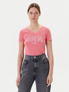 Guess T-Shirt W5YI05 J1314 Różowy Regular Fit. Czerwone t-shirty Guess, xl, z aplikacjami, z bawełny, bez kołnierzyka, bez ramiączek. Za 119,99 zł.