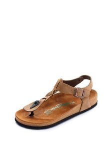 Comfortfusse Skórzane sandały w kolorze jasnobrązowym rozmiar: 36. Brązowe klapki Comfortfüße, bez wzorów, z otwartym noskiem, bez obcasa, bez zapięcia. Za 140,53 zł.