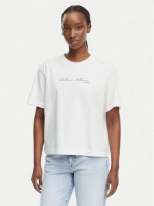 Calvin Klein Jeans T-Shirt LV047F820G Biały Regular Fit. Białe t-shirty Calvin Klein Jeans, xl, bez wzorów, z bawełny, bez kołnierzyka, bez ramiączek. Za 209,99 zł.