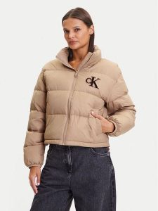 Calvin Klein Jeans Kurtka puchowa Graphic Logo LV047D503G Beżowy Regular Fit. Brązowe kurtki Calvin Klein Jeans, l, bez wzorów, z jeansu, bez kaptura. Za 599,99 zł.