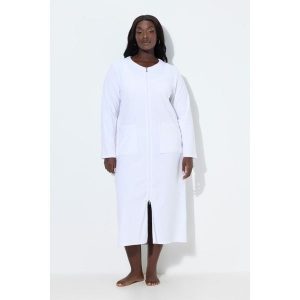 Damskie Szlafrok dwukierunkowy zamek błyskawiczny frotte miękki w dotyku. Białe szlafroki Ulla Popken, plus size, bez wzorów, z bawełny, plus size, bez kaptura. Za 239,99 zł.