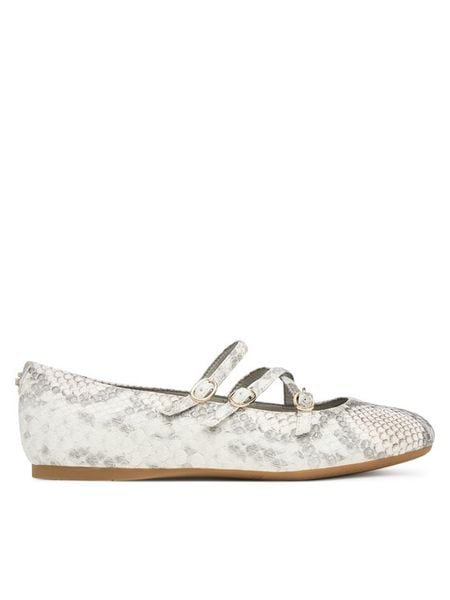 Guess Baleriny FLTKAL PEL02 Szary. Szare balerinki Guess, z aplikacjami, ze skóry, bez obcasa, bez zapięcia. Za 269,99 zł.