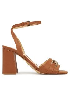 Guess Sandały FLJGRT LEA03 Brązowy. Brązowe sandały Guess, z aplikacjami, ze skóry, bez obcasa, na słupku, bez zapięcia. Za 449,99 zł.