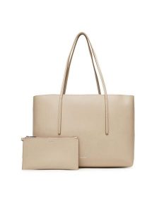 Calvin Klein Torebka Foil Logo Tote W/Pouch LV04F3274G Beżowy. Brązowe torebki klasyczne Calvin Klein, bez wzorów, ze skóry, bez dodatków. Za 589,99 zł.