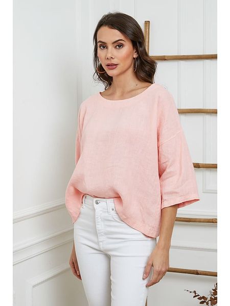 Fleur de Lin Lniana bluzka "Georginia" w kolorze jasnoróżowym rozmiar: XL. Różowe bluzki Fleur de Lin, xl, bez wzorów, ze lnu, bez kołnierzyka, bez ramiączek. Za 152,26 zł.