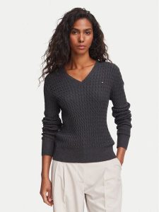 Tommy Hilfiger Sweter WW0WW44987 Szary ciemny Regular Fit. Szare swetry klasyczne TOMMY HILFIGER, xxs, z bawełny, bez kołnierzyka. Za 529,99 zł.
