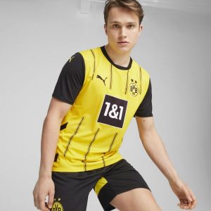 Koszulka piłkarska Borussia Dortmund Domowa sezon 24/25. Bluzki Puma, s, bez wzorów, z materiału, sportowe, bez kołnierzyka, bez ramiączek. W wyprzedaży za 279,99 zł.