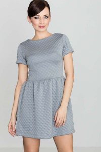 Szara Pikowana Sukienka z Krótkim Rękawem. Szare sukienki Katrus, l, bez wzorów, z dzianiny, bez kołnierzyka, bez ramiączek, mini. Za 249,00 zł.