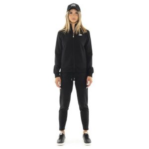 Zimowy damski kombinezon zapinany na zamek i kołnierzyk „Silver”. Czarne kombinezony LEONE 1947 APPAREL, na zimę, bez wzorów, z dresówki, sportowe, bez kołnierzyka, bez ramiączek. W wyprzedaży za 223,60 zł.