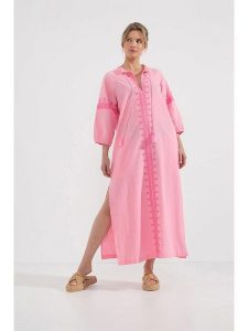Josephine & Co Sukienka w kolorze różowym rozmiar: 40. Różowe sukienki Josephine & Co, na co dzień, bez wzorów, z bawełny, bez kołnierzyka, bez ramiączek, maxi, proste. Za 198,10 zł.