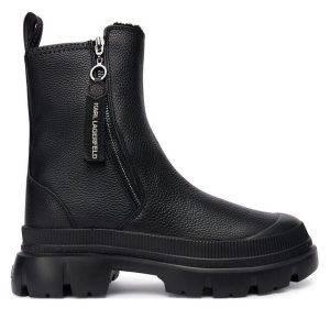 Botki KARL LAGERFELD. Czarne botki KARL LAGERFELD, bez wzorów, bez obcasa, na płaskiej podeszwie, bez zapięcia. Za 579,99 zł.