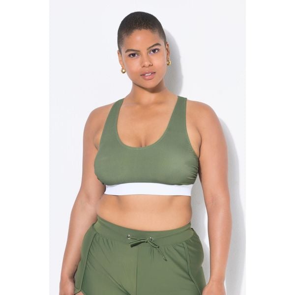 Damski Top bikini miękkie miseczki w tylu bokserskim. Zielone bikini Ulla Popken, bez wzorów, z elastanu. Za 143,99 zł.