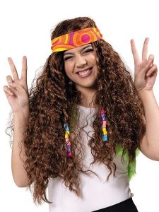 Party x People Peruka "Hippie" ze wzorem z chustą rozmiar: onesize. Brązowe apaszki i chusty Party x People, bez wzorów, z materiału. Za 82,44 zł.
