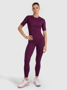 4F Legginsy treningowe szybkoschnące damskie - fioletowe M. Fioletowe legginsy 4f, bez wzorów, z dzianiny, z podwyższonym stanem. Za 169,99 zł.