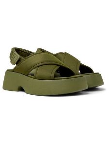 Camper Sandały w kolorze khaki na obcasie rozmiar: 39. Brązowe sandały Camper, bez wzorów, z otwartym noskiem, bez obcasa, na koturnie, bez zapięcia. Za 184,46 zł.