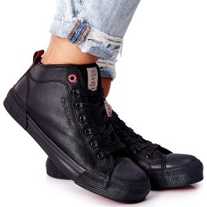 Damskie Wysokie Trampki Cross Jeans II2R4032C Czarne. Czarne trampki bez wzorów, z jeansu, bez zapięcia. Za 205,59 zł.