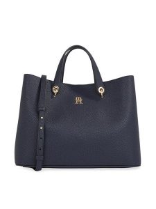Tommy Hilfiger Torebka Th Emblem Satchel AW0AW15177 Granatowy. Niebieskie torebki klasyczne TOMMY HILFIGER, bez wzorów, ze skóry, bez dodatków. Za 569,99 zł.