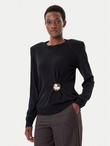 Simona Corsellini Sweter A25CPMGE0301 Czarny Regular Fit. Czarne swetry klasyczne SIMONA CORSELLINI, s, z wełny, bez kołnierzyka. Za 579,99 zł.