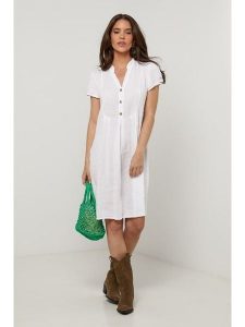 Le Monde du Lin Lniana sukienka w kolorze białym rozmiar: 40/42. Białe sukienki Le Monde du Lin, bez wzorów, ze lnu, bez kołnierzyka, bez ramiączek, midi. Za 165,99 zł.