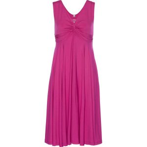 Sukienka shirtowa. Niebieskie sukienki bonprix, bez wzorów, eleganckie, bez kołnierzyka, bez ramiączek, rozkloszowane. Za 159,99 zł.