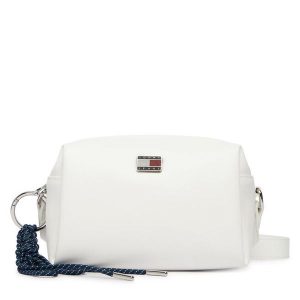 Torebka Tommy Jeans. Białe listonoszki Tommy Jeans, bez wzorów, z jeansu, bez dodatków. Za 409,99 zł.