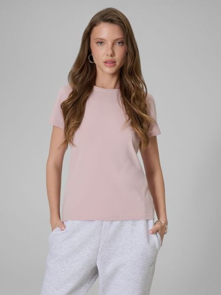4F T-shirt slim gładki damski - różowy S. Czerwone t-shirty 4f, s, bez wzorów, z dzianiny, bez kołnierzyka, bez ramiączek. Za 49,99 zł.