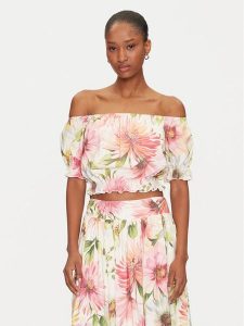 Guess Bluzka W5GH61 WH4S2 Kolorowy Regular Fit. Bluzki Guess, s, z aplikacjami, z wiskozy, bez kołnierzyka, bez ramiączek. Za 169,99 zł.