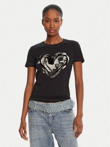 Desigual T-Shirt Letter Core 25WWTK04 Czarny Regular Fit. Czarne t-shirty Desigual, l, bez wzorów, z bawełny, bez kołnierzyka, bez ramiączek. Za 139,99 zł.
