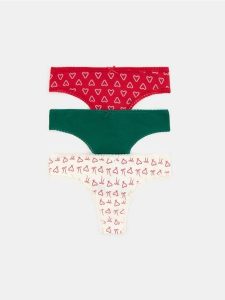 Majtki stringi z motywem świątecznym 3 pack - wielobarwny. Stringi Sinsay, bez wzorów. Za 19,99 zł.