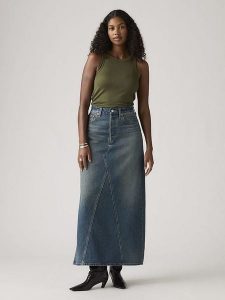 Levi's Spódnica dżinsowa w kolorze niebieskim rozmiar: W32. Niebieskie spódnice Levi's®, s, z aplikacjami, z bawełny, klasyczne, maxi. Za 180,06 zł.