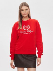 Tommy Hilfiger Bluza Flag Script WW0WW41758 Czerwony Regular Fit. Czerwone bluzy TOMMY HILFIGER, m, bez wzorów, z bawełny, bez kaptura. Za 309,99 zł.