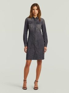 G-Star Sukienka dżinsowa w kolorze antracytowym rozmiar: XS. Czarne sukienki G-Star, xs, bez wzorów, z bawełny, retro, bez kołnierzyka, bez ramiączek, midi. Za 267,92 zł.