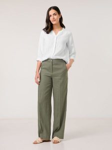 Gerry Weber Lniane spodnie w kolorze khaki rozmiar: 40. Brązowe spodnie z wysokim stanem Gerry Weber, bez wzorów, ze lnu, z podwyższonym stanem. Za 246,53 zł.