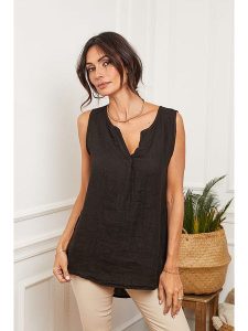 Fleur de Lin Lniany top "Harley" w kolorze czarnym rozmiar: XL. Czarne topy Fleur de Lin, xl, bez wzorów, ze lnu, bez kołnierzyka, bez ramiączek. Za 87,81 zł.
