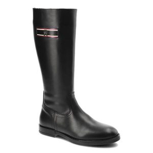 Czarne Kozaki Damskie Tommy Hilfiger Eleganckie Skórzane Buty. Czarne kozaki TOMMY HILFIGER, bez wzorów, ze skóry, bez obcasa, na płaskiej podeszwie, bez zapięcia. Za 689,00 zł.