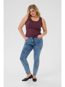 KAFFE curve Top w kolorze bordowym rozmiar: M. Czerwone topy KAFFE curve, m, bez wzorów, z koronki, bez kołnierzyka, bez ramiączek. Za 69,99 zł.