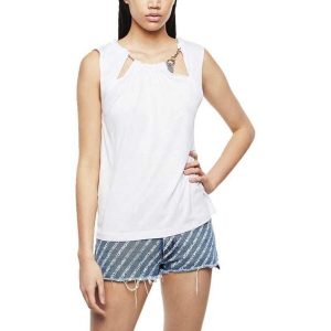 Koszulka turystyczna damska Diesel Kaena. Białe koszulki sportowe Diesel, bez wzorów, z wiskozy, bez ramiączek. Za 161,70 zł.