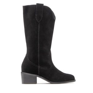 Kowbojki Simple. Czarne buty zimowe Simple, bez wzorów, bez obcasa, na słupku, bez zapięcia. Za 549,00 zł.