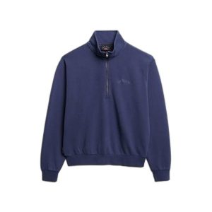 Sweter z logo i kołnierzykiem tunisijskim dla kobiet Superdry Essential. Niebieskie swetry klasyczne Superdry, na zimę, bez kołnierzyka. Za 326,65 zł.