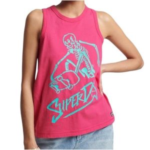 Koszulka turystyczna damska Superdry Vintage Cali Vest. Czerwone koszulki sportowe Superdry, bez wzorów, z bawełny, bez ramiączek. Za 71,00 zł.