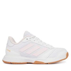 Buty halowe adidas. Białe buty sportowe ADIDAS, bez wzorów, bez zapięcia. Za 299,99 zł.