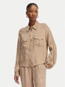 Guess Koszula W6GH22 W1789 Beżowy Regular Fit. Brązowe koszule Guess, m, z aplikacjami, z lyocellu, bez kołnierzyka, bez ramiączek. Za 445,99 zł.