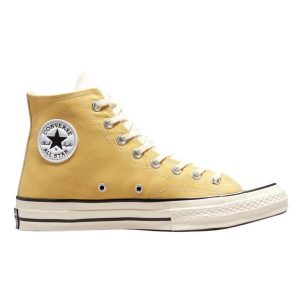 Buty do chodzenia damskie Converse Chuck 70 Hi dwukolorowe. Żółte buty sportowe Converse, bez wzorów, bez zapięcia, trekkingowe. Za 281,00 zł.