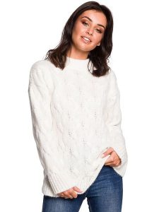 Be Wear Sweter w kolorze kremowym rozmiar: L/XL. Brązowe swetry oversize Be Wear, l, bez wzorów, z wełny, bez ramiączek. Za 140,53 zł.
