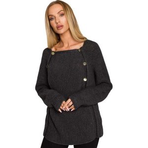 Sweter z Metalowymi Guzikami - Grafitowy. Szare swetry klasyczne MOE, l, z materiału, bez kołnierzyka. Za 254,90 zł.