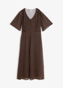 Sukienka midi ze strukturalnego szyfonu. Brązowe sukienki bonprix, s, bez wzorów, z szyfonu, eleganckie, bez kołnierzyka, bez ramiączek, midi. Za 169,99 zł.