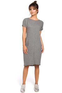 Dresowa Szara Sukienka Mini z Kieszeniami w Szwach. Szare sukienki MOE, l, bez wzorów, z bawełny, bez kołnierzyka, bez ramiączek, mini. Za 239,90 zł.
