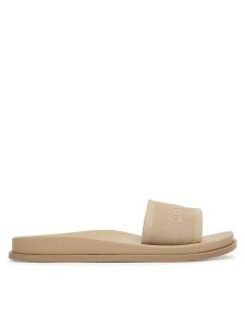 Calvin Klein Klapki City Sandal Mule Webbing HW0HW02887 Beżowy. Brązowe klapki Calvin Klein, bez wzorów, z materiału, bez obcasa. Za 359,99 zł.