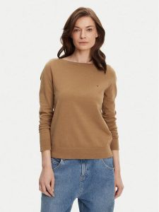Tommy Hilfiger Sweter WW0WW40099 Brązowy Regular Fit. Brązowe swetry klasyczne TOMMY HILFIGER, xs, z syntetyku, bez kołnierzyka. Za 299,99 zł.